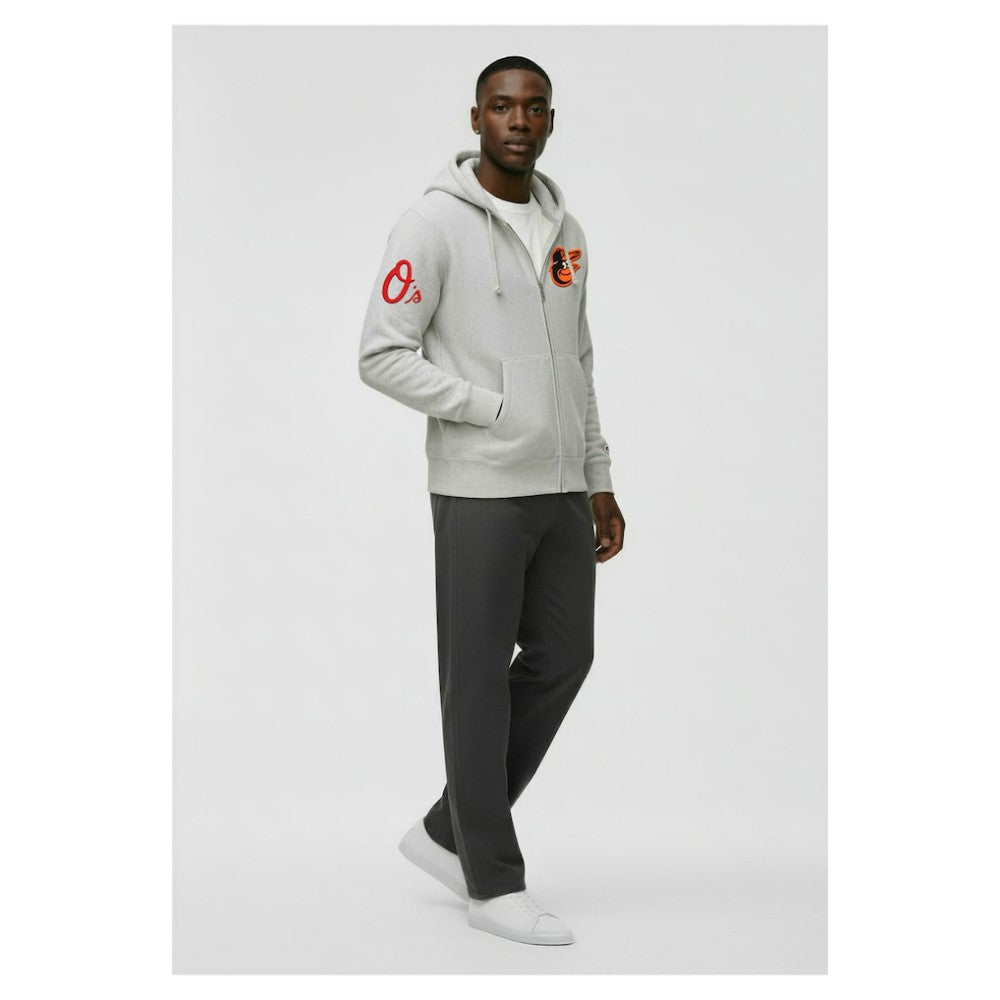 Baltimore Orioles Champion Reverse Weave Chenille Full-Zip Hoodie - Gray Hoodies