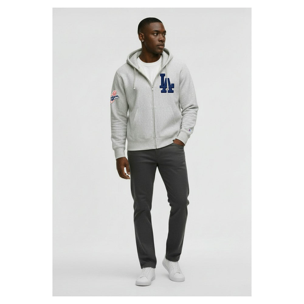 Los Angeles Dodgers Champion Reverse Weave Chenille Full-Zip Hoodie - Gray Hoodies