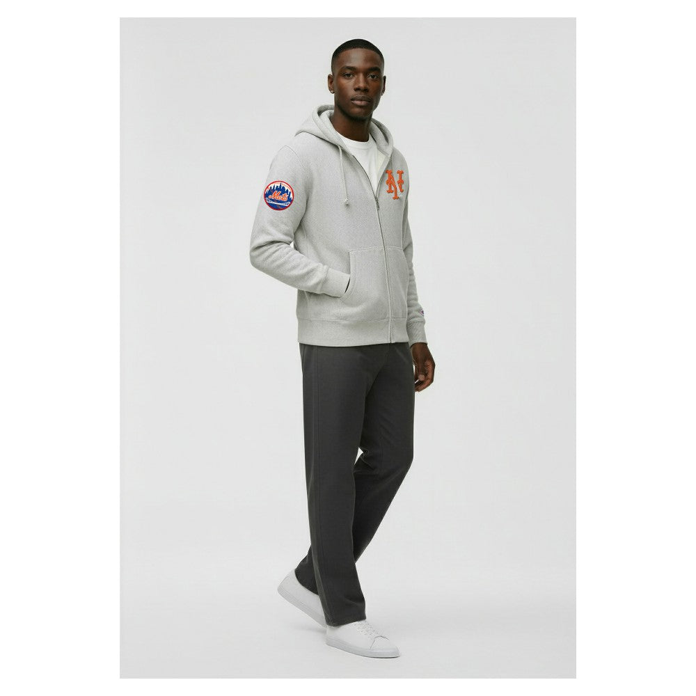 New York Mets Champion Reverse Weave Chenille Full-Zip Hoodie - Gray Hoodies