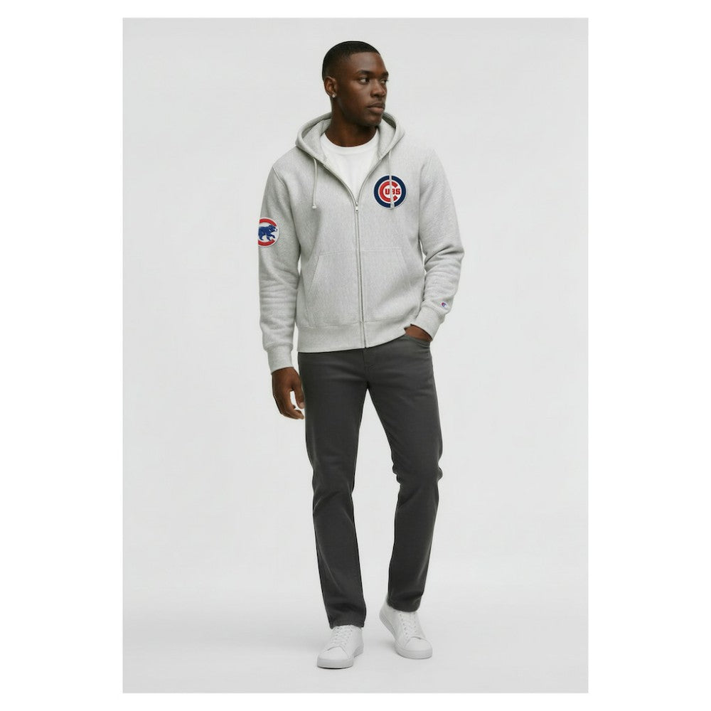 Chicago Cubs Champion Reverse Weave Chenille Full-Zip Hoodie - Gray Hoodies