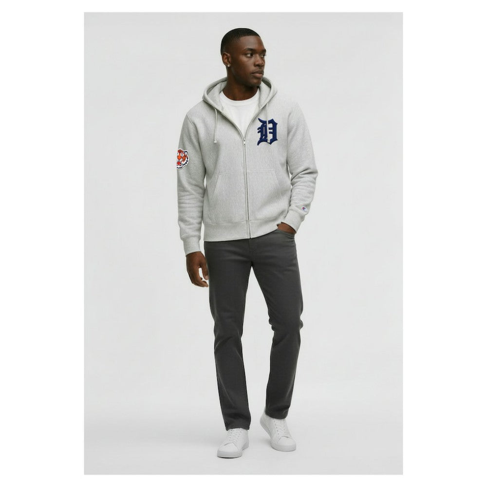 Detroit Tigers Champion Reverse Weave Chenille Full-Zip Hoodie - Gray Hoodies