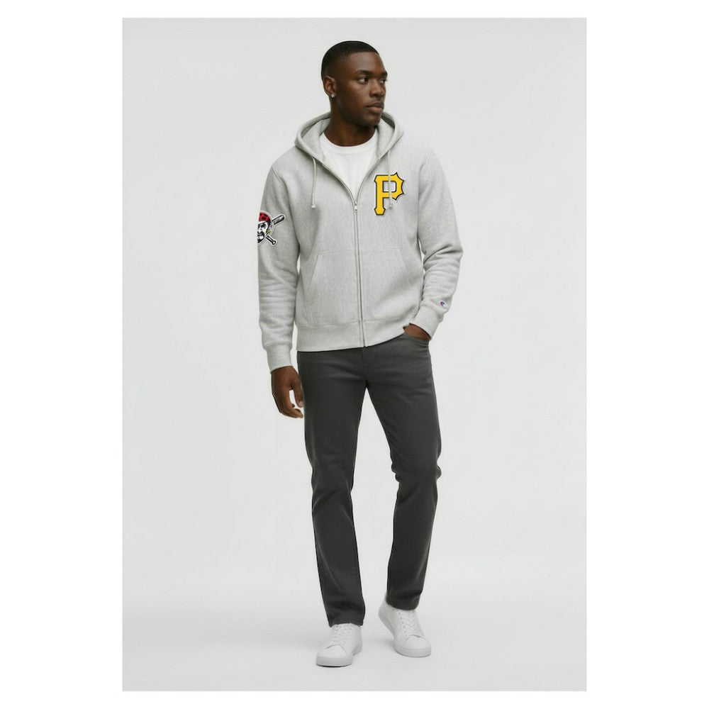 Pittsburgh Pirates Champion Reverse Weave Chenille Full-Zip Hoodie - Heather Gray Hoodies