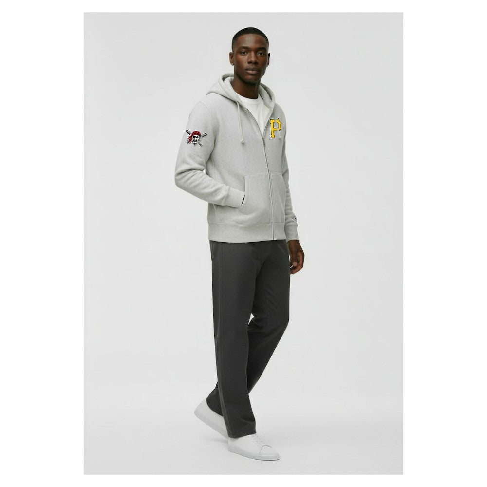 Pittsburgh Pirates Champion Reverse Weave Chenille Full-Zip Hoodie - Heather Gray Hoodies