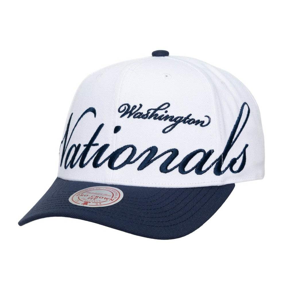 Washington Nationals Mitchell & Ness Unisex XL Script Pro Crown Adjustable Hat - White/Navy Hats