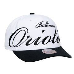 Baltimore Orioles Mitchell & Ness Unisex XL Script Pro Crown Snapback Hat - White/Black Hats