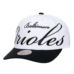 Baltimore Orioles Mitchell & Ness Unisex XL Script Pro Crown Snapback Hat - White/Black Hats
