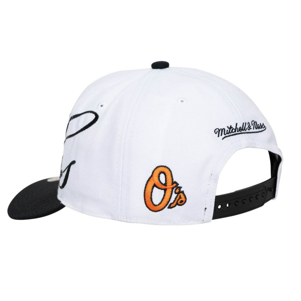 Baltimore Orioles Mitchell & Ness Unisex XL Script Pro Crown Snapback Hat - White/Black Hats