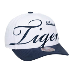 Detroit Tigers Mitchell & Ness Unisex XL Script Pro Crown Snapback Hat - White/Navy Hats