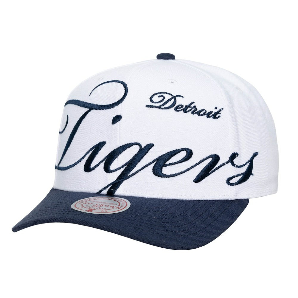 Detroit Tigers Mitchell & Ness Unisex XL Script Pro Crown Snapback Hat - White/Navy Hats