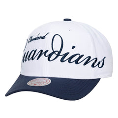 Cleveland Guardians Mitchell & Ness Unisex XL Script Pro Crown Snapback Hat - White/Navy Hats