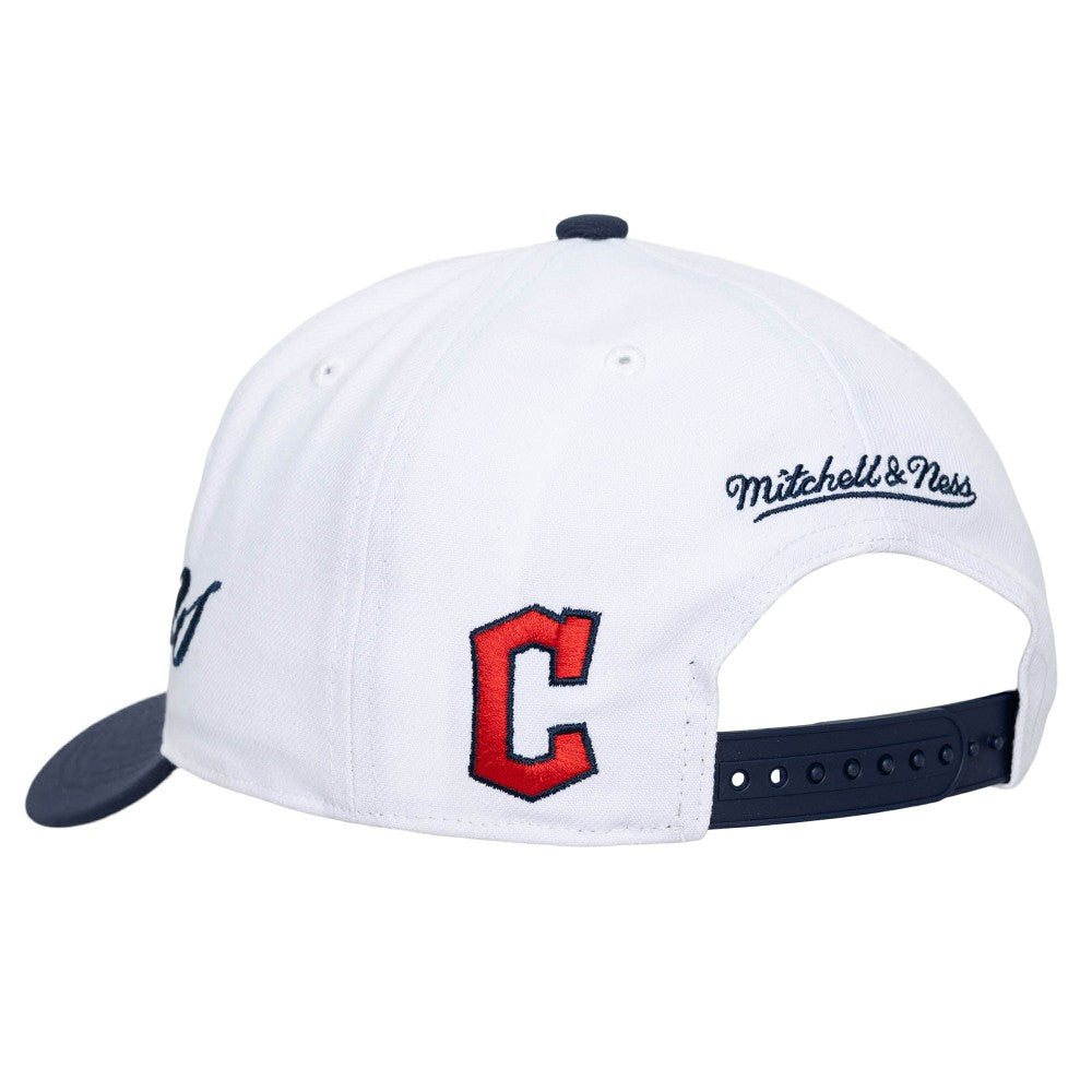 Cleveland Guardians Mitchell & Ness Unisex XL Script Pro Crown Snapback Hat - White/Navy Hats