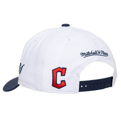 Cleveland Guardians Mitchell & Ness Unisex XL Script Pro Crown Snapback Hat - White/Navy Hats