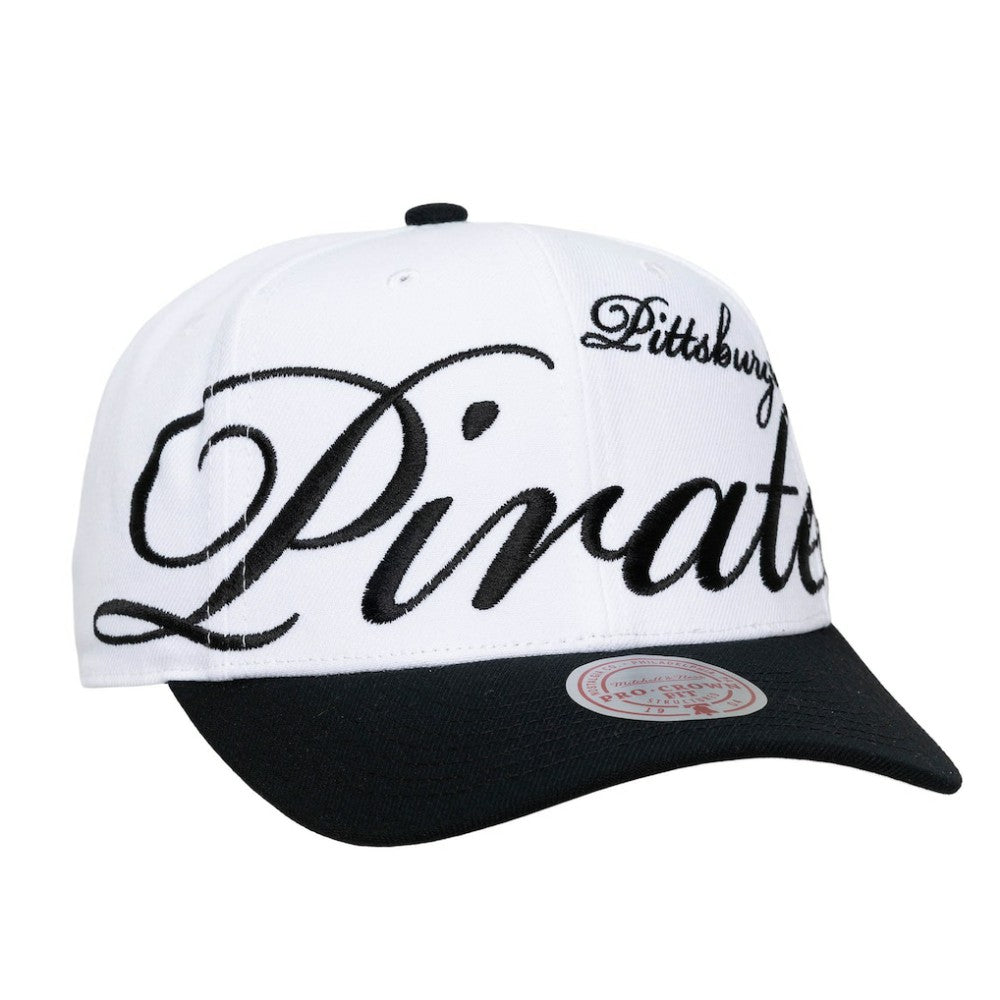 Pittsburgh Pirates Mitchell & Ness Unisex XL Script Pro Crown Adjustable Hat - White/Black Hats