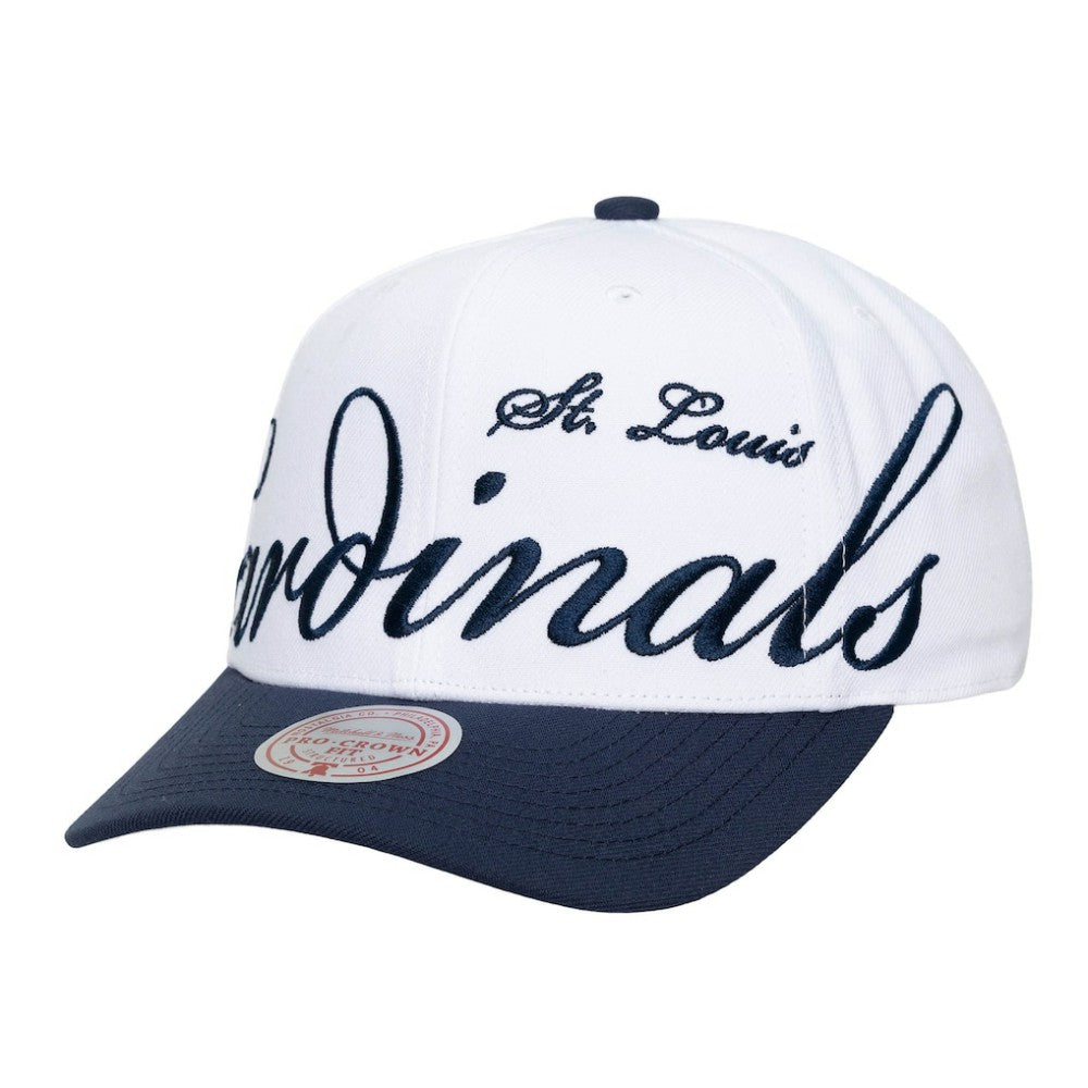 St. Louis Cardinals Mitchell & Ness Unisex XL Script Pro Crown Adjustable Hat - White/Navy Hats