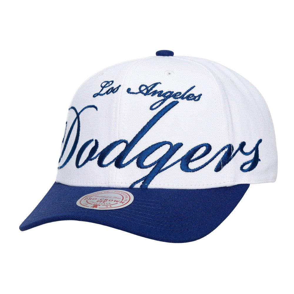Los Angeles Dodgers Mitchell & Ness Unisex XL Script Pro Crown Snapback Hat - White/Royal Hats