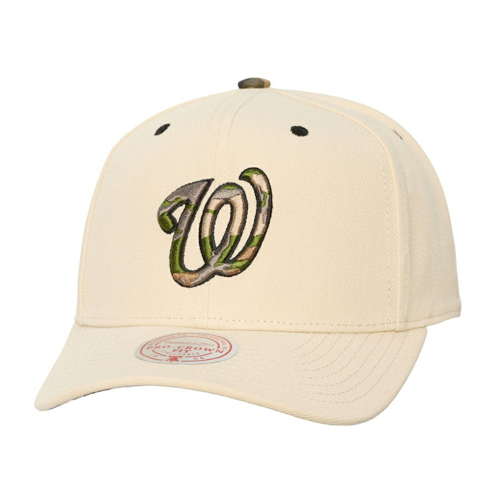 Washington Nationals Mitchell & Ness Unisex Camo Logo Pro Crown Snapback Hat - Cream Hats