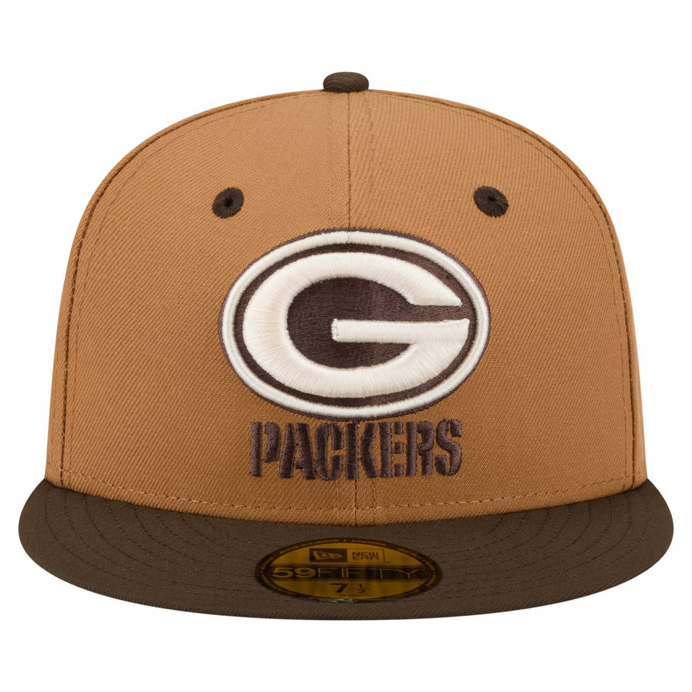 Green Bay Packers New Era Two-Tone Walnut 59FIFTY Fitted Hat - Light Brown/Dark Brown Hats