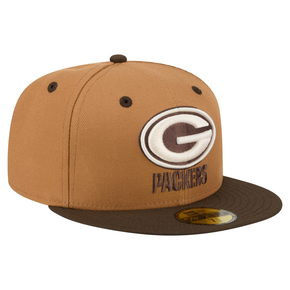 Green Bay Packers New Era Two-Tone Walnut 59FIFTY Fitted Hat - Light Brown/Dark Brown Hats