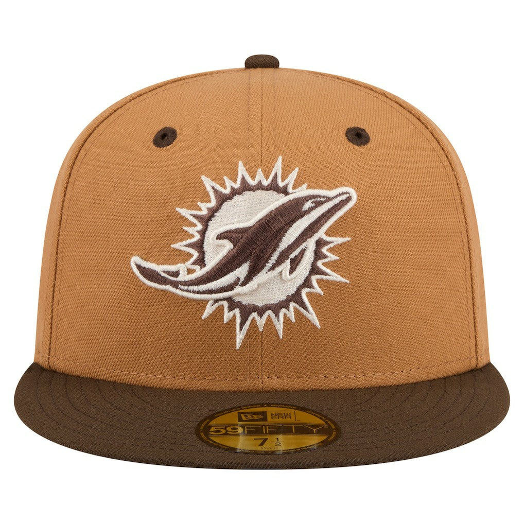 Miami Dolphins New Era Two-Tone Walnut 59FIFTY Fitted Hat - Light Brown/Dark Brown Hats