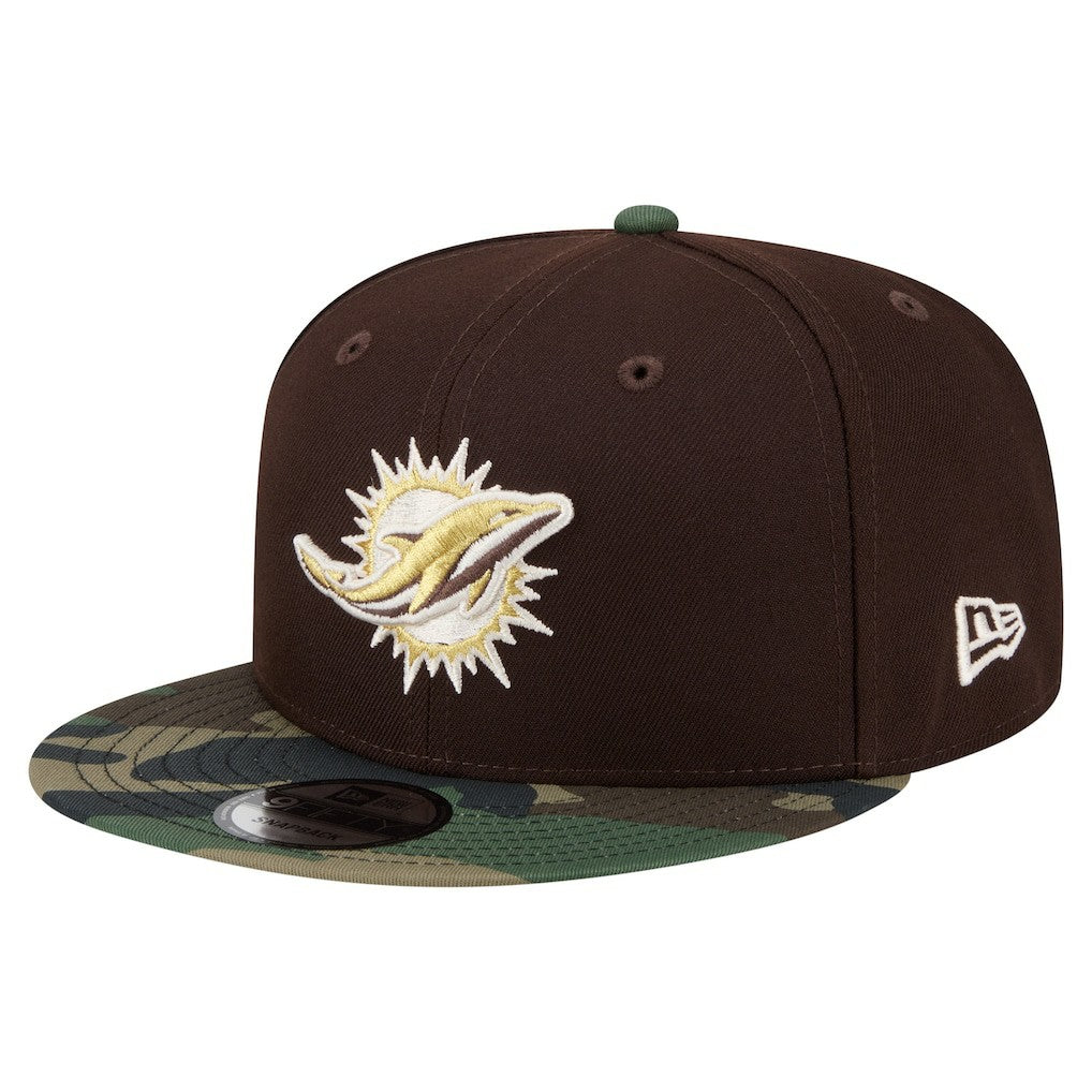 Miami Dolphins Adult Burnt Wood Camo 9FIFTY Snapback Hat - Dark Brown Hats