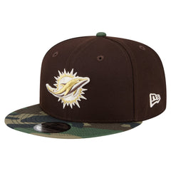 Miami Dolphins Adult Burnt Wood Camo 9FIFTY Snapback Hat - Dark Brown Hats
