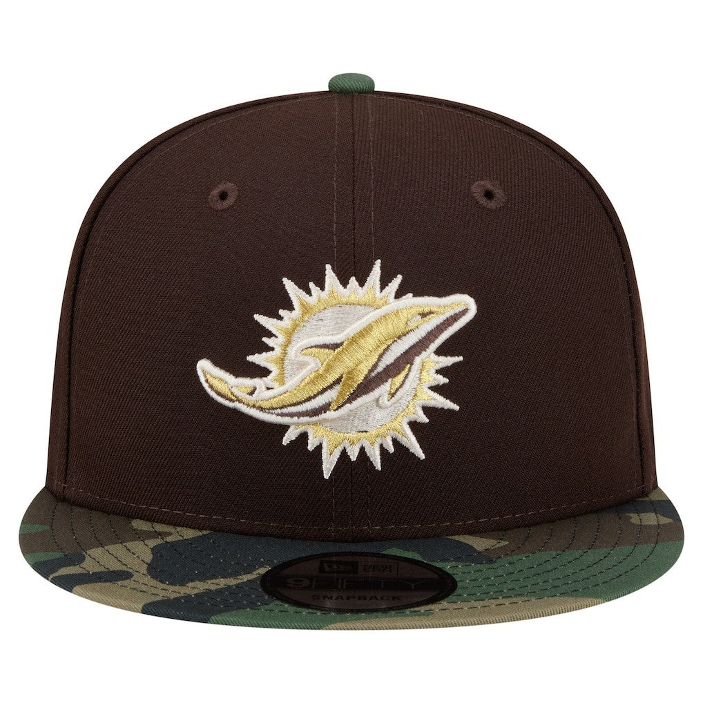 Miami Dolphins Adult Burnt Wood Camo 9FIFTY Snapback Hat - Dark Brown Hats