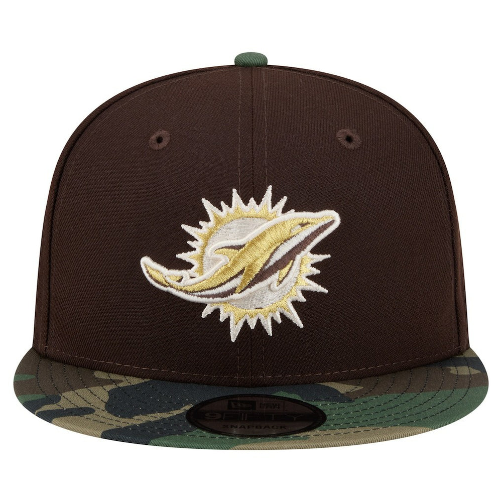 Miami Dolphins Adult Burnt Wood Camo 9FIFTY Snapback Hat - Dark Brown Hats
