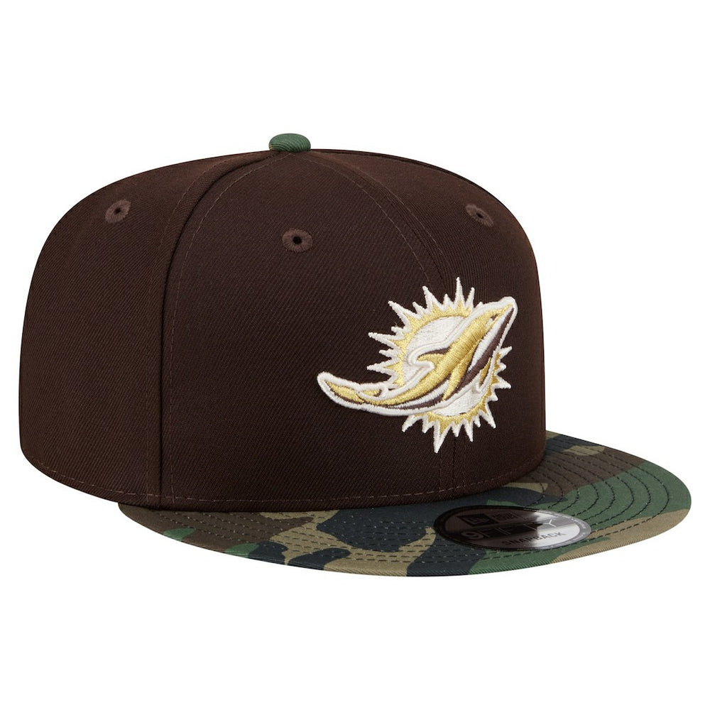 Miami Dolphins Adult Burnt Wood Camo 9FIFTY Snapback Hat - Dark Brown Hats