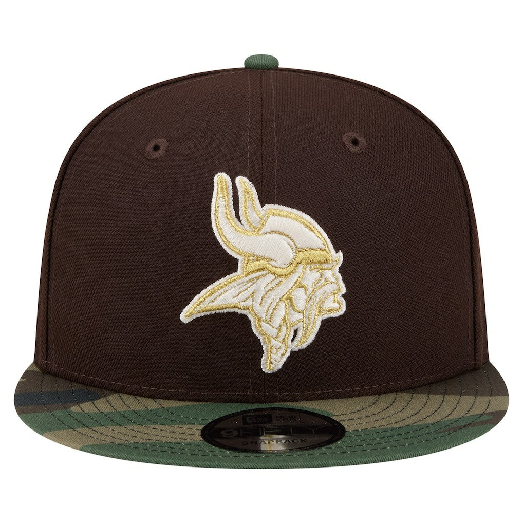 Minnesota Vikings Adult Burnt Wood Camo 9FIFTY Snapback Hat - Dark Brown Hats