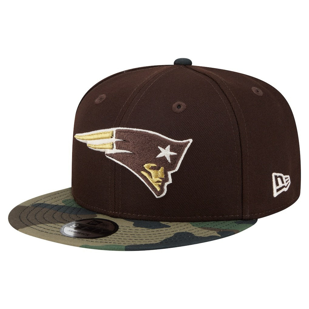 New England Patriots Adult Burnt Wood Camo 9FIFTY Snapback Hat - Dark Brown Hats