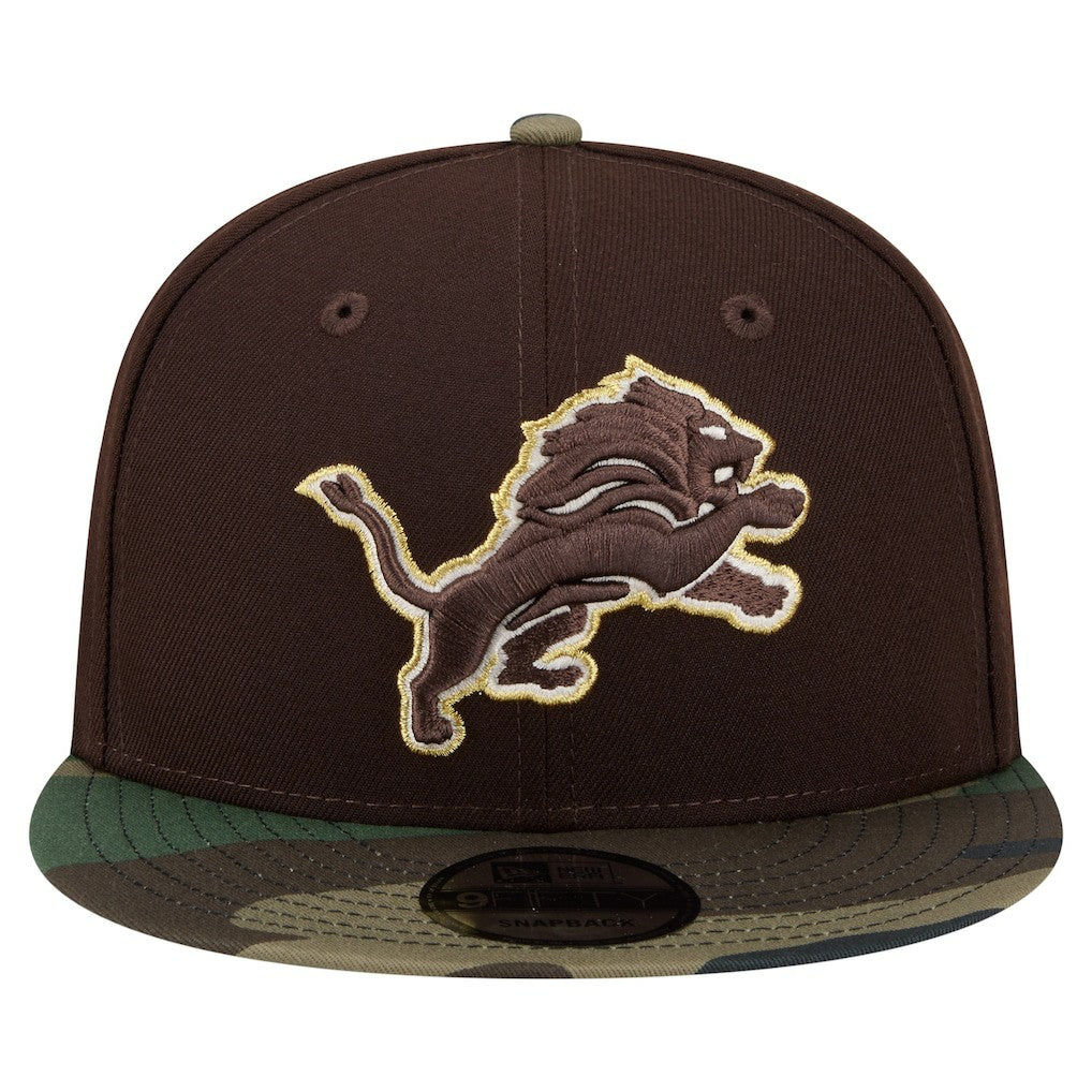 Detroit Lions Adult Burnt Wood Camo 9FIFTY Snapback Hat - Dark Brown Hats