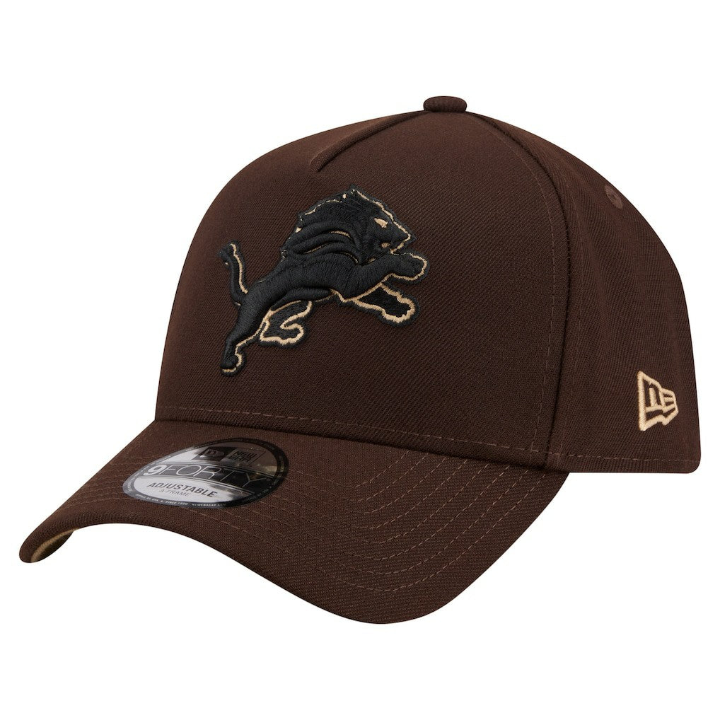 Detroit Lions New Era Burnt Wood A-Frame 9FORTY Adjustable Hat - Dark Brown Hats