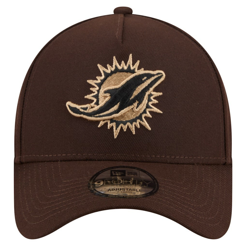 Miami Dolphins New Era Burnt Wood A-Frame 9FORTY Adjustable Hat - Dark Brown Hats