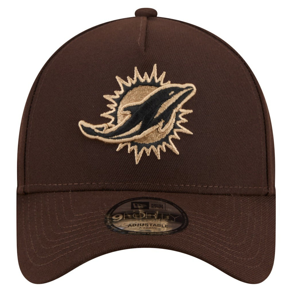 Miami Dolphins New Era Burnt Wood A-Frame 9FORTY Adjustable Hat - Dark Brown Hats