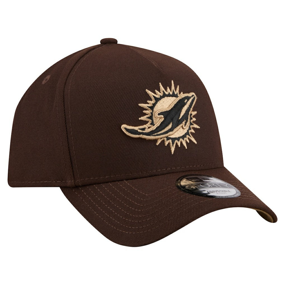 Miami Dolphins New Era Burnt Wood A-Frame 9FORTY Adjustable Hat - Dark Brown Hats
