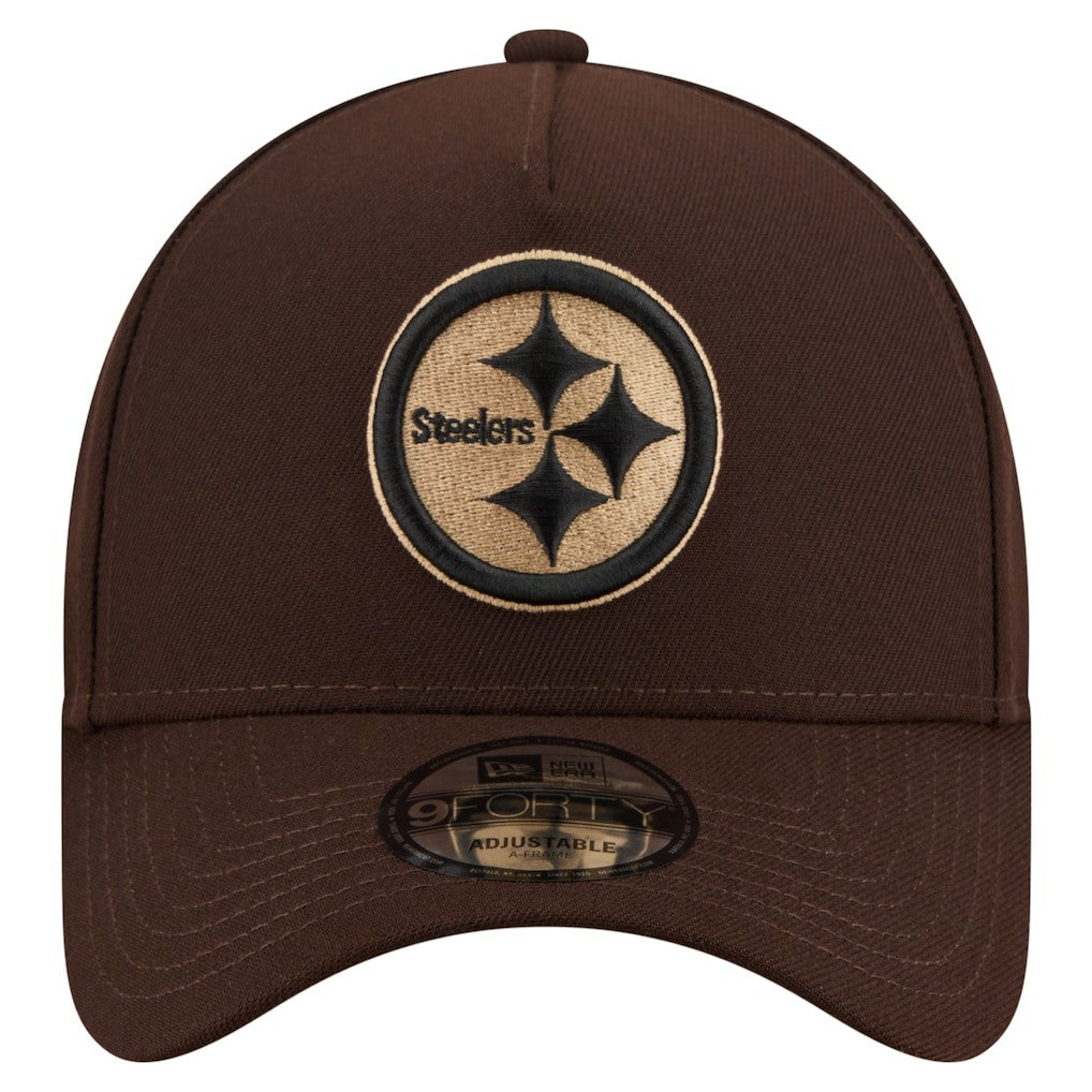 Pittsburgh Steelers New Era Burnt Wood A-Frame 9FORTY Adjustable Hat - Dark Brown Hats