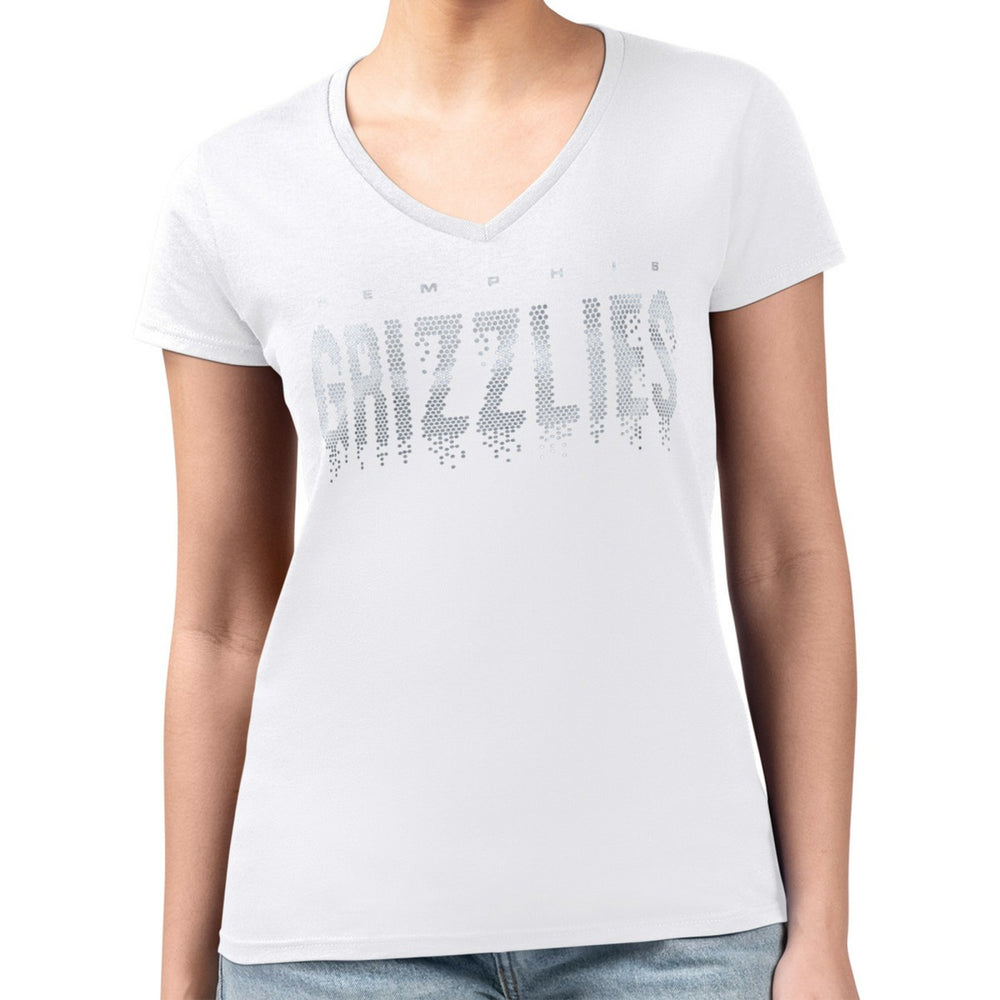 Memphis Grizzlies G-III 4Her by Carl Banks Women's Super-Slim-Fit Metallic Drop Lightweight V-Neck T-Shirt White