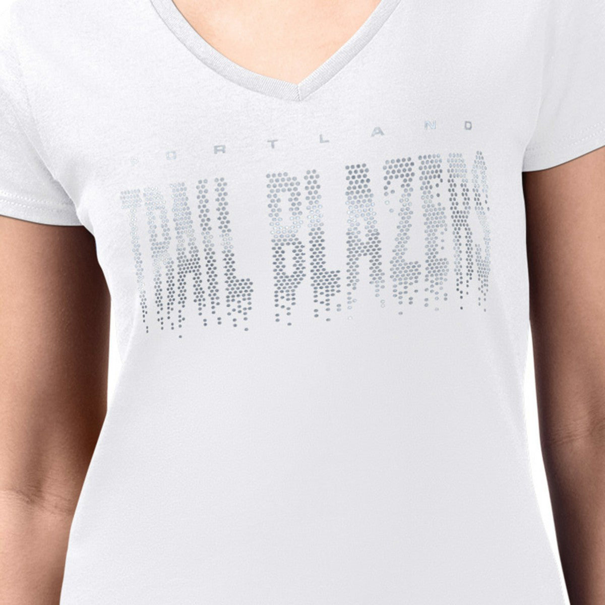 Portland Trail Blazers G-III 4Her by Carl Banks Women's Super-Slim-Fit Metallic Drop Lightweight V-Neck T-Shirt White outlet