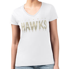Atlanta Hawks G-III 4Her by Carl Banks Women's Super-Slim-Fit Metallic Drop Lightweight V-Neck T-Shirt White