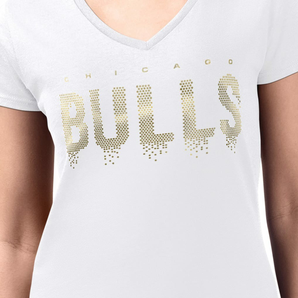 Chicago Bulls G-III 4Her by Carl Banks Women's Super-Slim-Fit Metallic Drop Lightweight V-Neck T-Shirt White