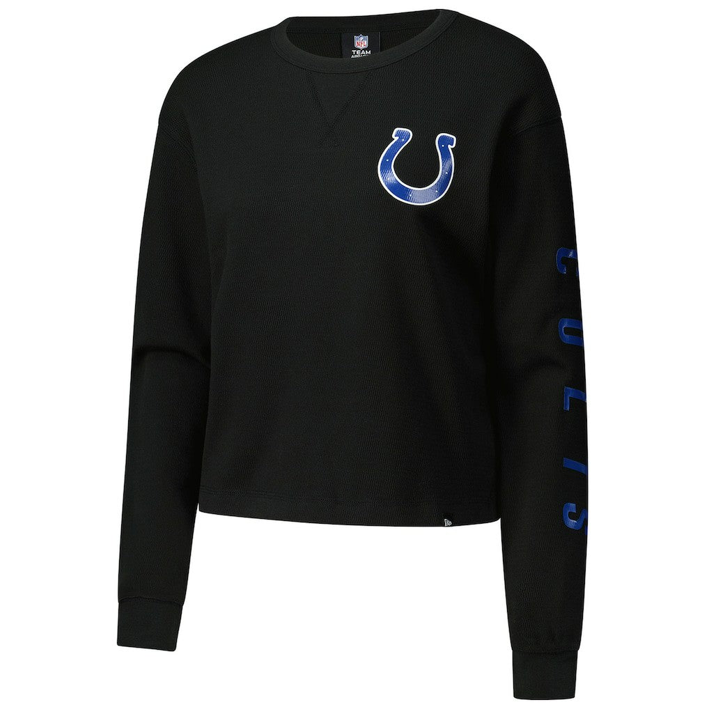 Indianapolis Colts New Era Women's Sport Night Thermal Long Sleeve Cropped T-Shirt - Black T-shirts