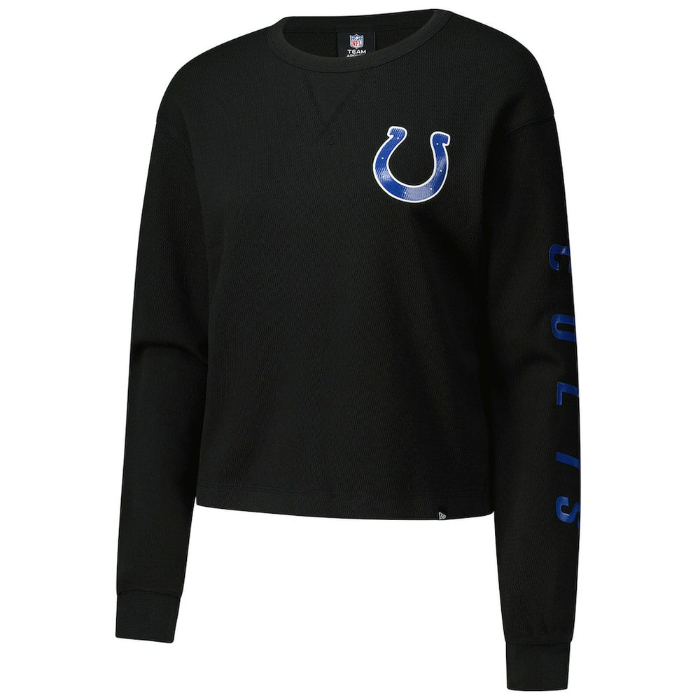 Indianapolis Colts New Era Women's Sport Night Thermal Long Sleeve Cropped T-Shirt - Black T-shirts