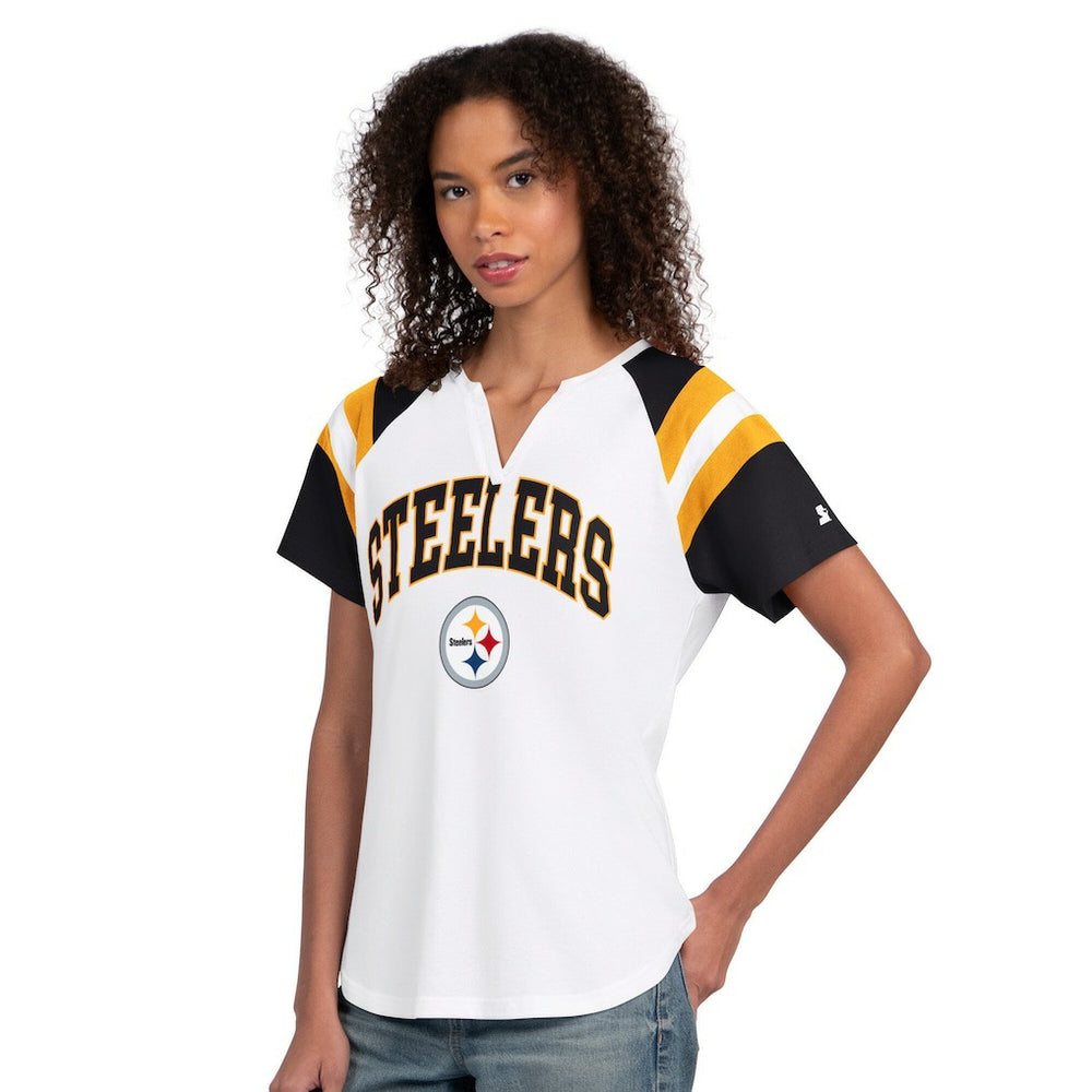 Pittsburgh Steelers Starter Women's Game On Notch Neck T-Shirt - White T-shirts