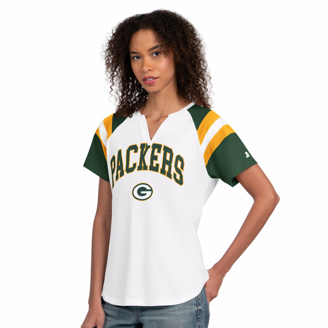 Green Bay Packers Starter Women's Game On Notch Neck T-Shirt - White T-shirts