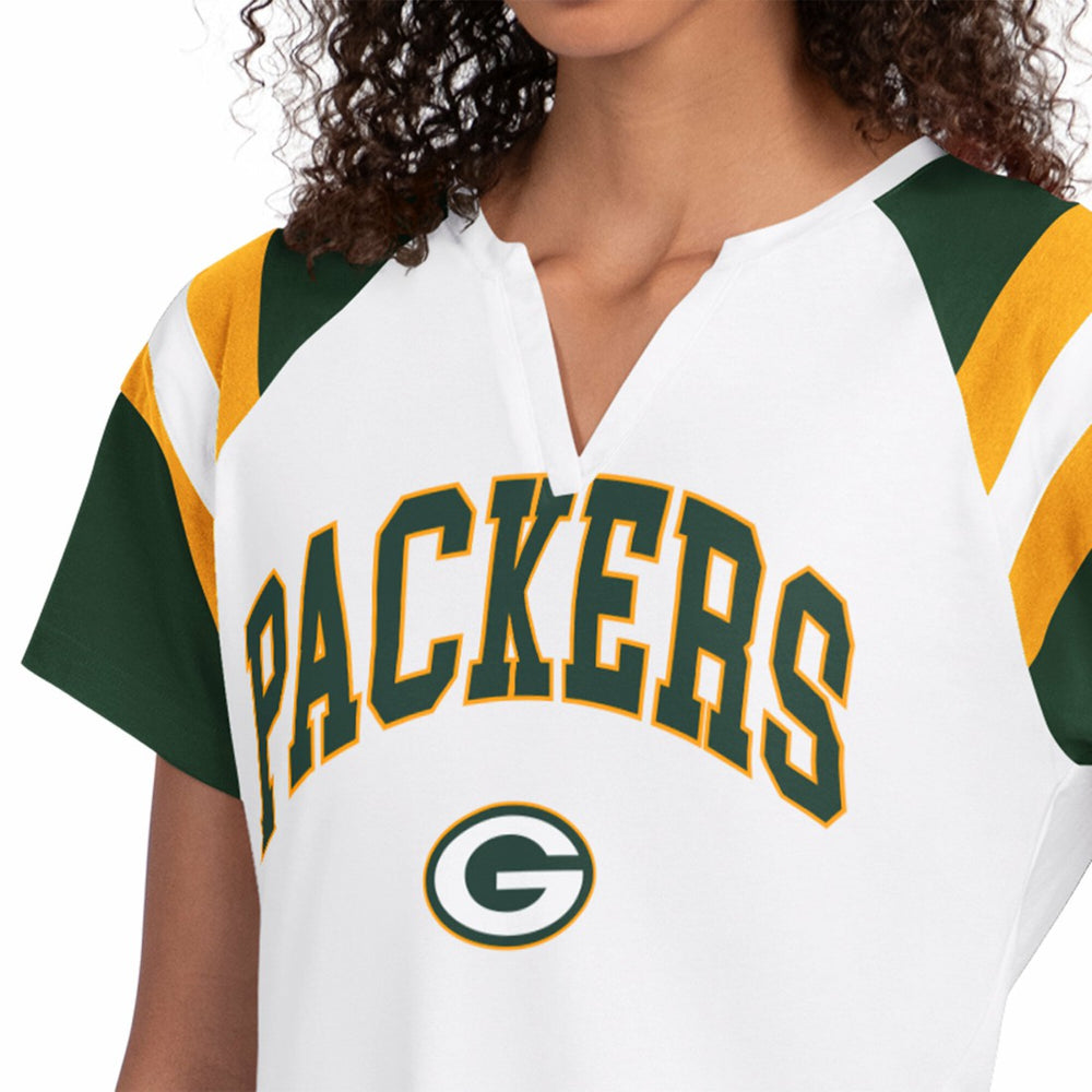 Green Bay Packers Starter Women's Game On Notch Neck T-Shirt - White T-shirts