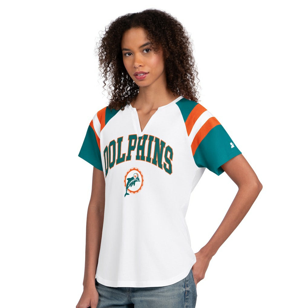 Miami Dolphins Starter Women's Game On Notch Neck T-Shirt - White T-shirts
