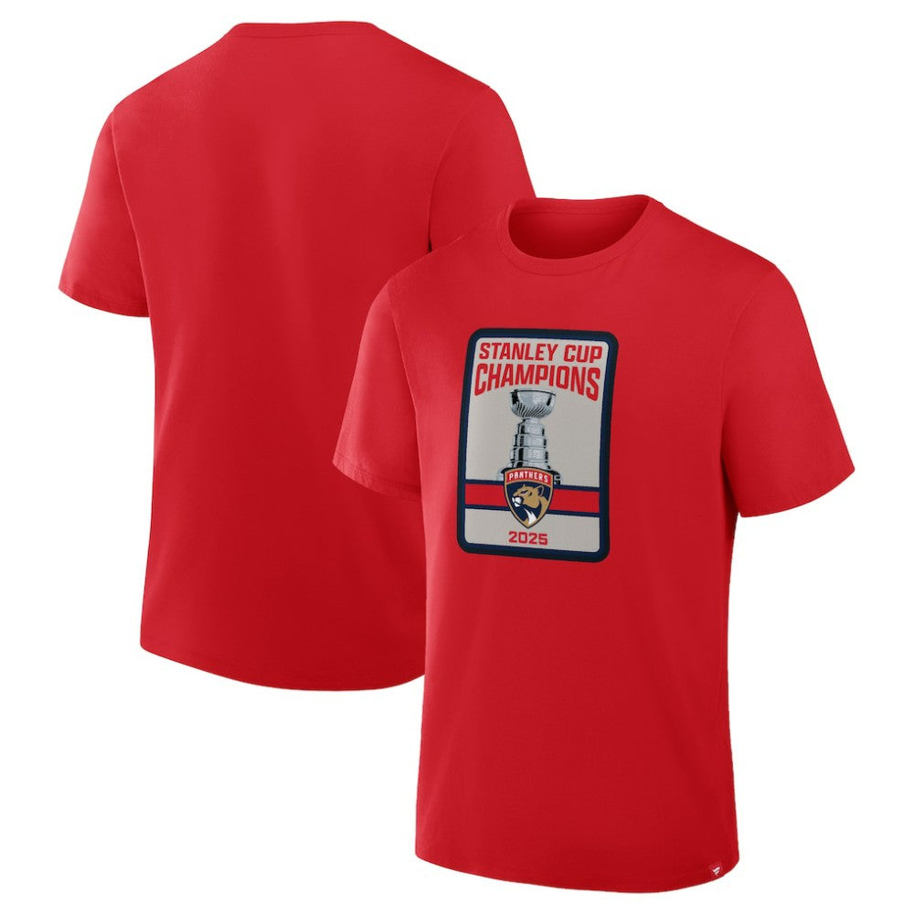 Florida Panthers 2025 Stanley Cup Champions Banner Raising T-Shirt - Red | US 203499281
