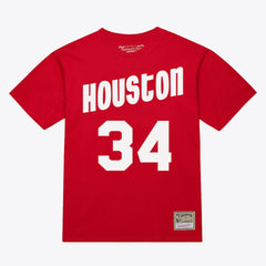 Hakeem Olajuwon Houston Rockets Unisex Hardwood Classics Name & Number T-Shirt Red - Mitchell & Ness