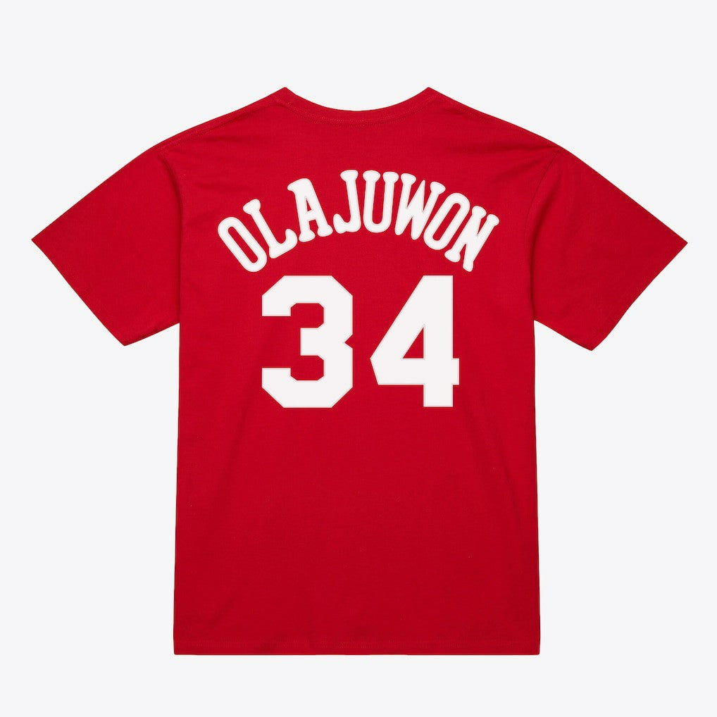 Hakeem Olajuwon Houston Rockets Unisex Hardwood Classics Name & Number T-Shirt Red - Mitchell & Ness