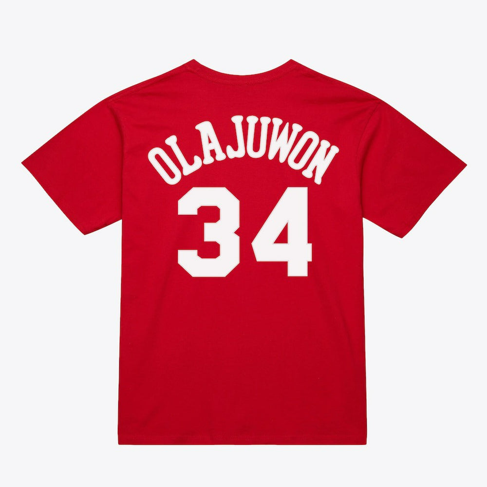 Hakeem Olajuwon Houston Rockets Unisex Hardwood Classics Name & Number T-Shirt Red - Mitchell & Ness